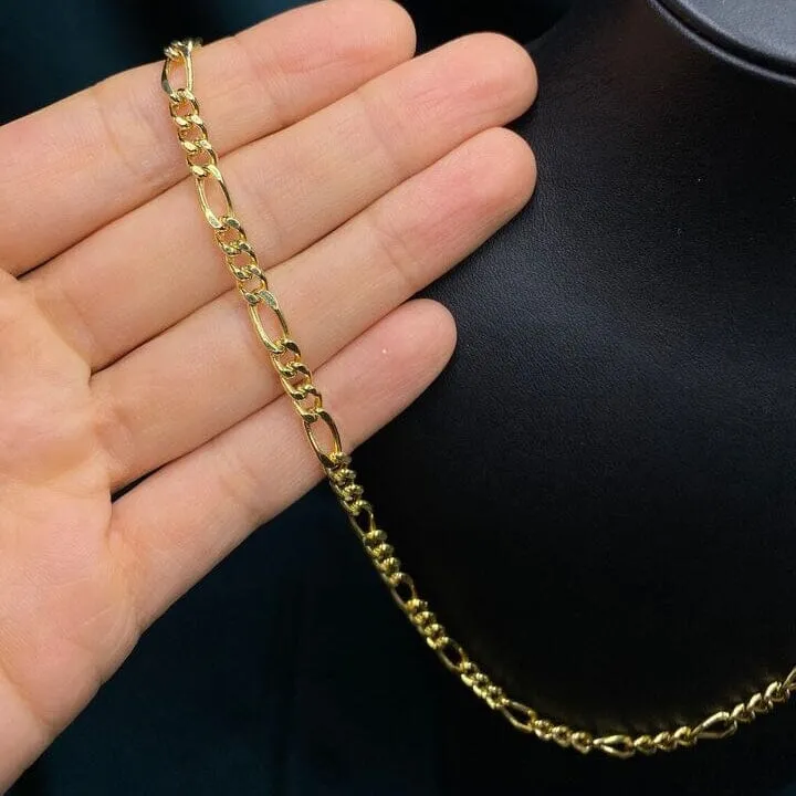 14K Solid Yellow Gold 4mm Figaro Link Chain Necklace