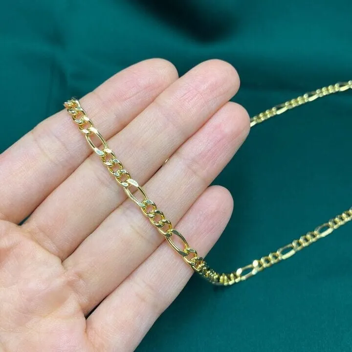 14K Solid Yellow Gold 4mm Figaro Link Chain Necklace