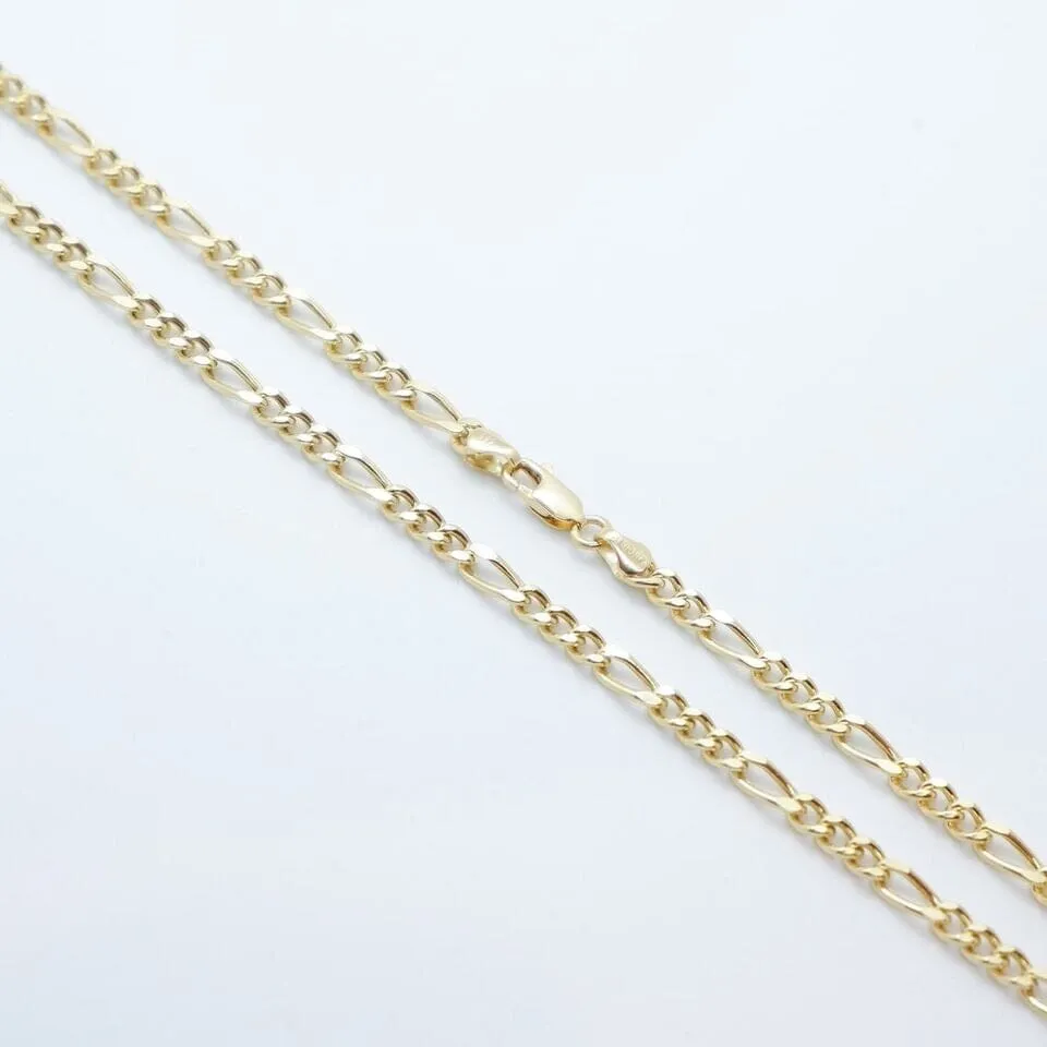 14K Solid Yellow Gold 4mm Figaro Link Chain Necklace