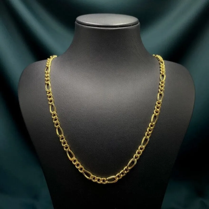14K Solid Yellow Gold 4mm Figaro Link Chain Necklace