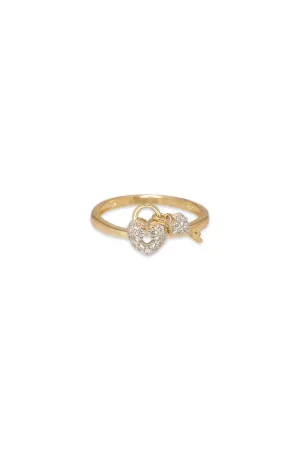 14K Solid Yellow Gold Pave CZ Heart Locket Key Ring