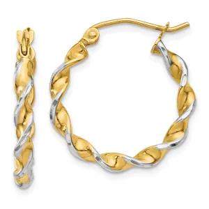14k Two Tone Gold Polished Fancy Twisted Hoops