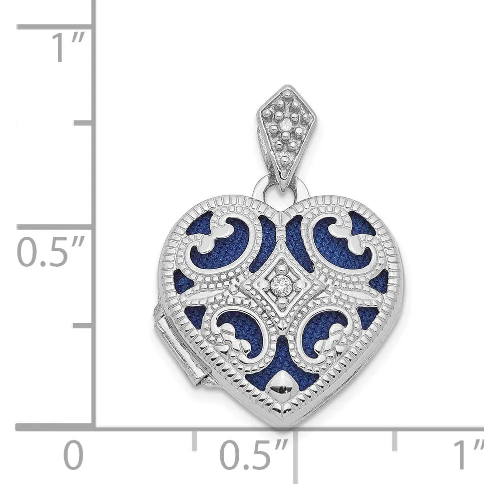 14k White Gold Diamond Heart Locket
