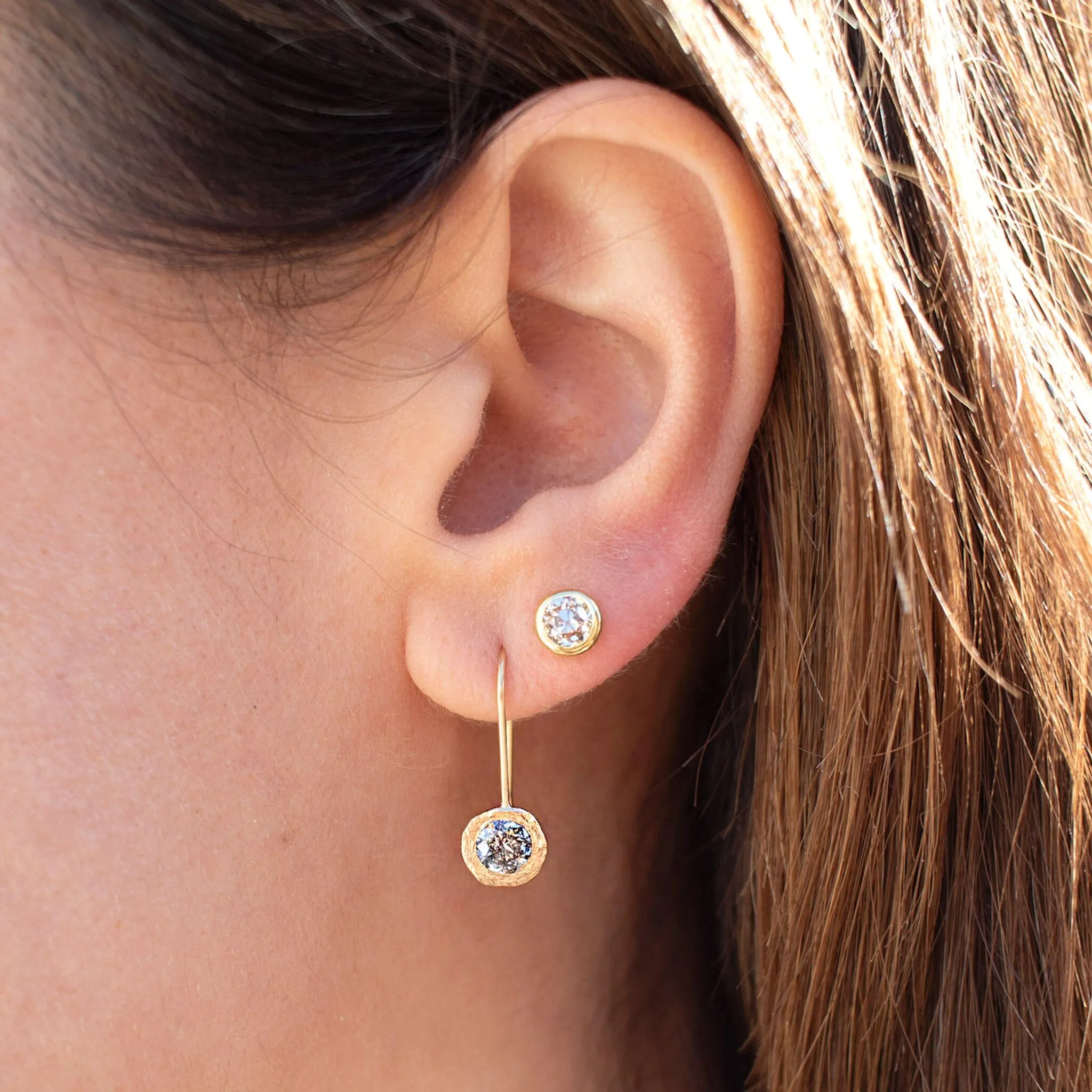 18K Carved Salt & Pepper Diamond Earrings