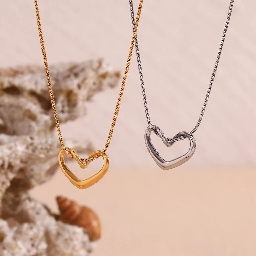 18K Gold Plated Heart Pendant Necklace with Minimalist Snake Chain - Tarnish Free & Hypoallergenic