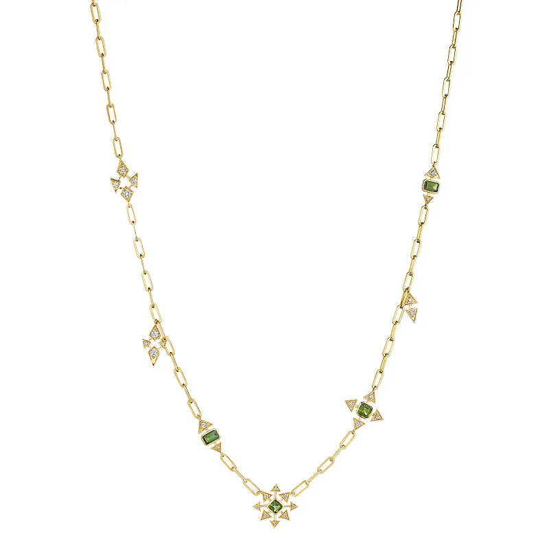 18k Onsa Yellow Gold Necklace With 0.46 Cts Vs-Gh Diamonds  And Tourmaline