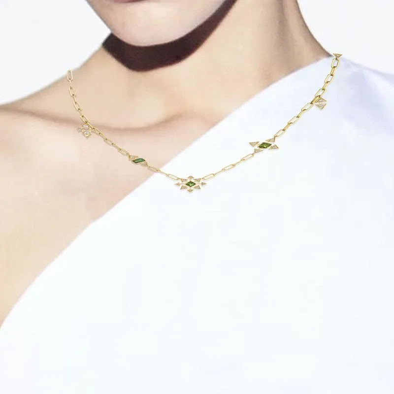 18k Onsa Yellow Gold Necklace With 0.46 Cts Vs-Gh Diamonds  And Tourmaline
