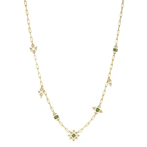 18k Onsa Yellow Gold Necklace With 0.46 Cts Vs-Gh Diamonds  And Tourmaline