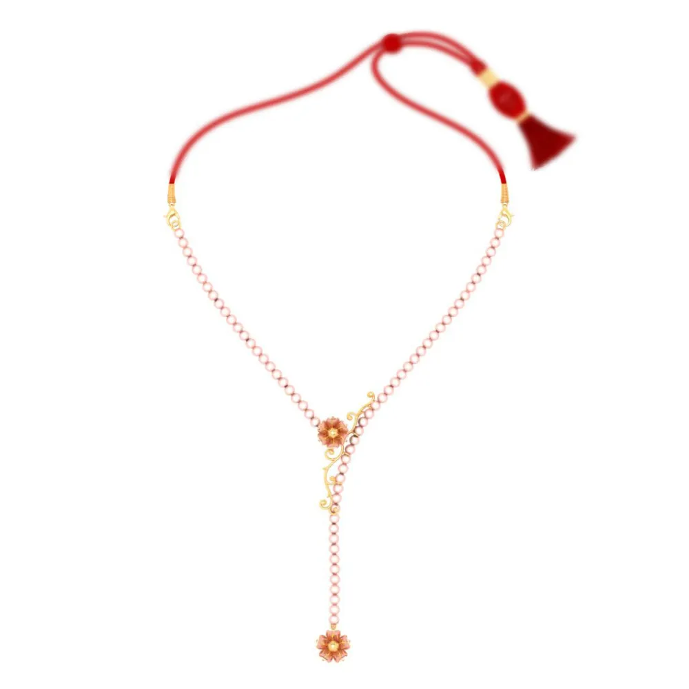 22k Floral Embossed Gold Necklace Design