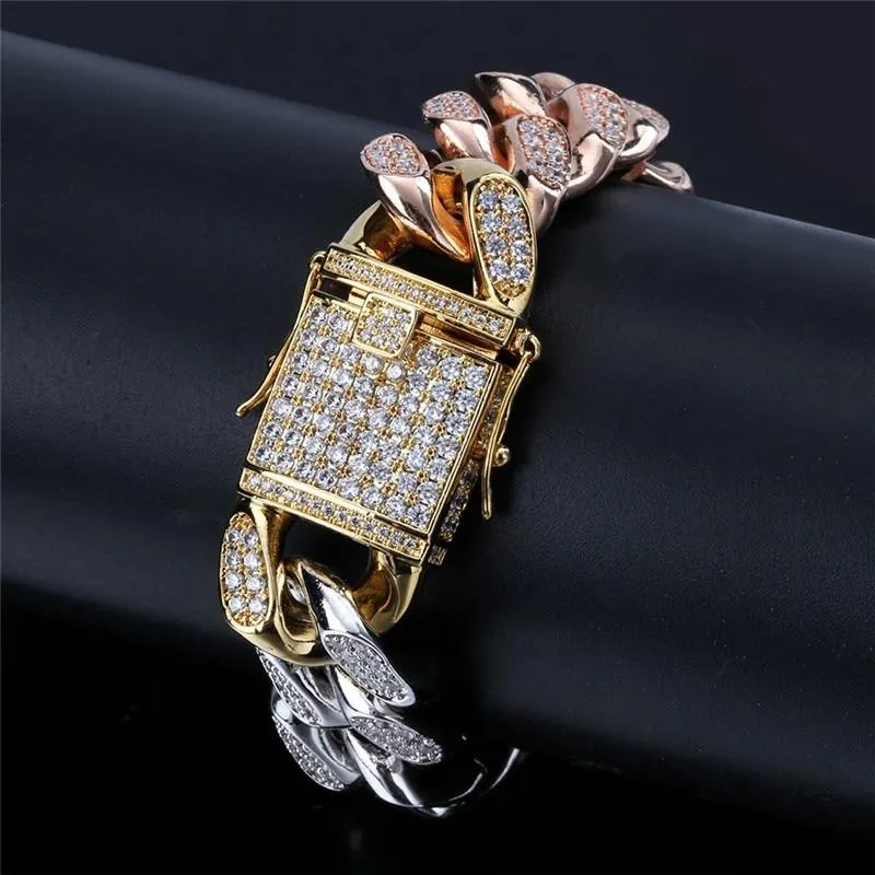 3 Color Iced Out Chain Bracelet for Men Micro Pave Zircon Miami Jewelry