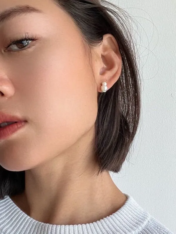925 Silver Mini Gourd Pearl Stud Earrings
