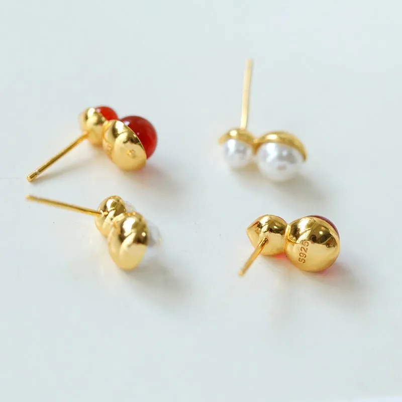 925 Silver Mini Gourd Pearl Stud Earrings