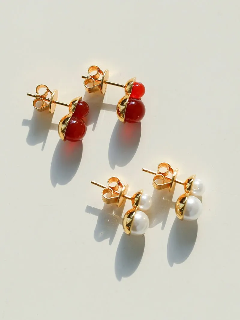 925 Silver Mini Gourd Pearl Stud Earrings
