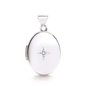 9ct White Gold Women's Diamond Oval Locket, Dazzling Keepsake, 24mm, Chain Length Options 16" - 20", Gift box included