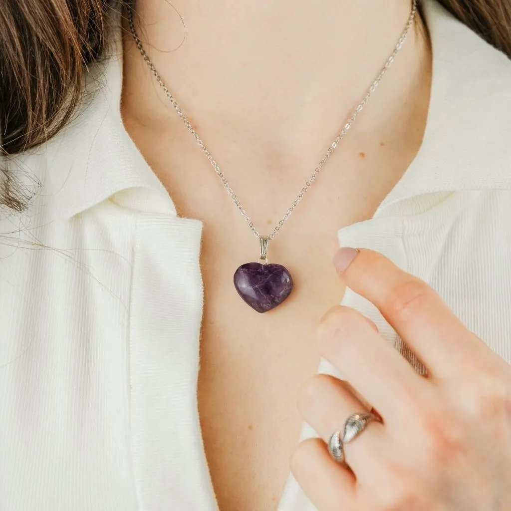 Amazonite Green Crystal Rose Quartz White Purple Heart Shape Pendant Necklace
