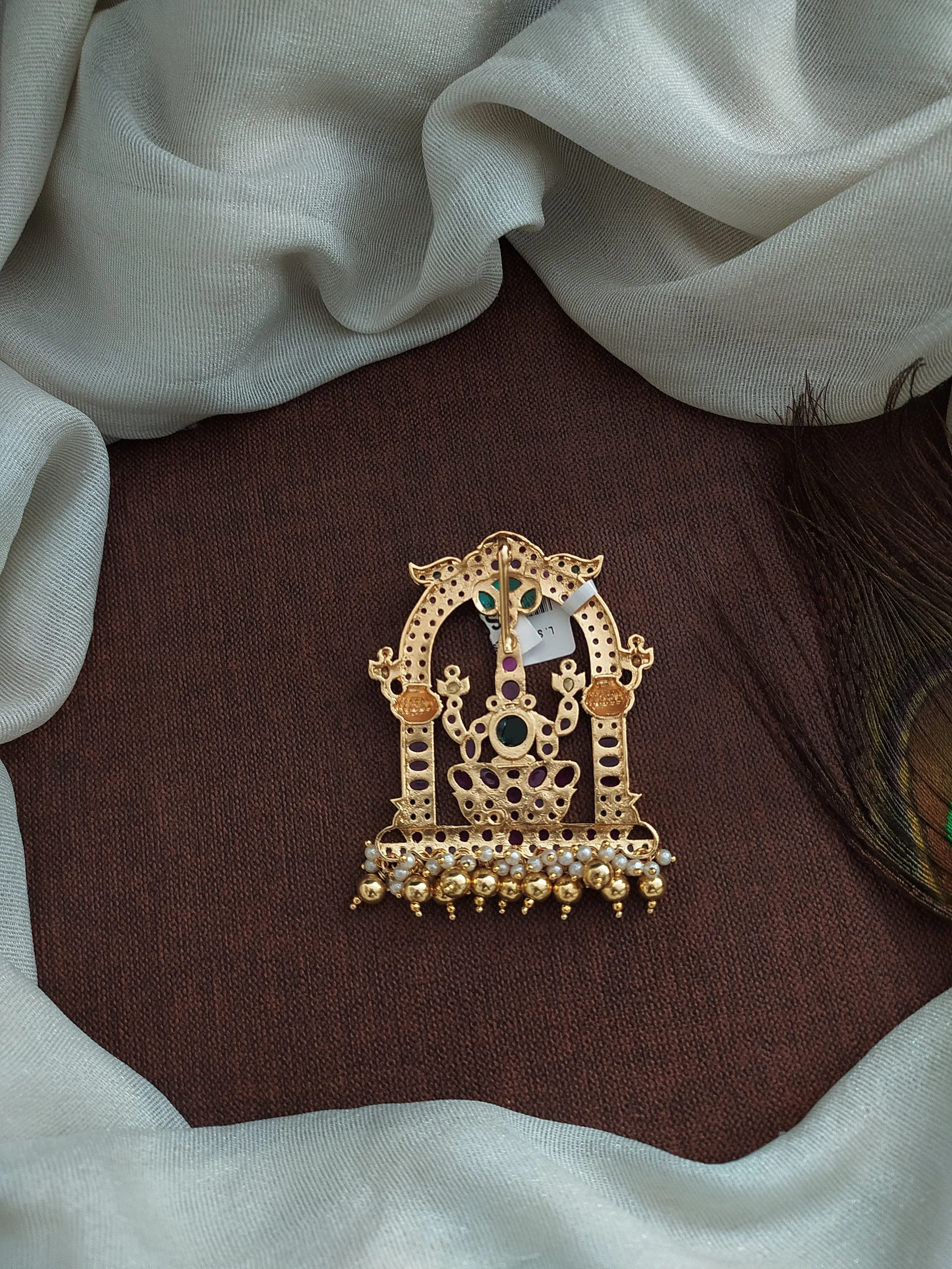 Antique Goddess Kemp Pendant with Gold and Pearl Dangling