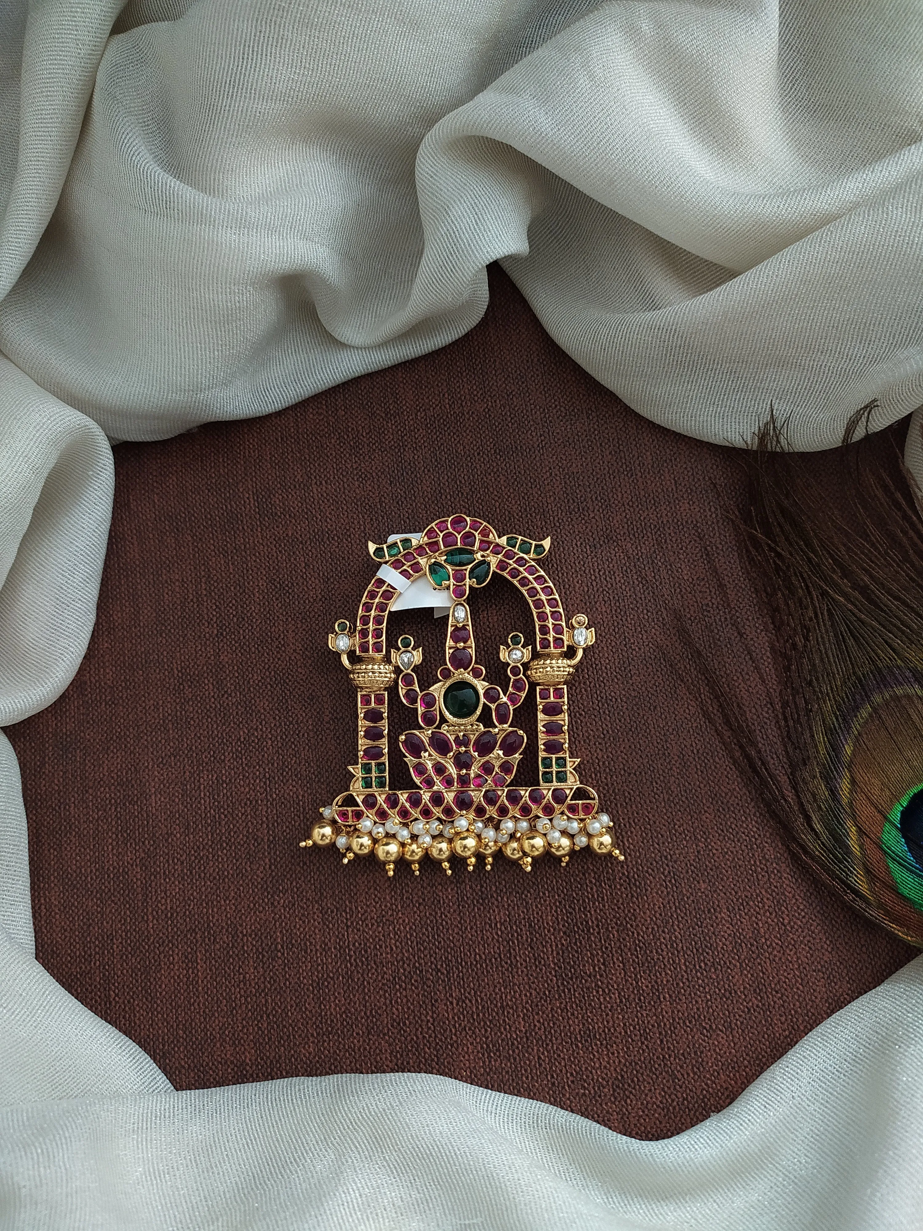 Antique Goddess Kemp Pendant with Gold and Pearl Dangling