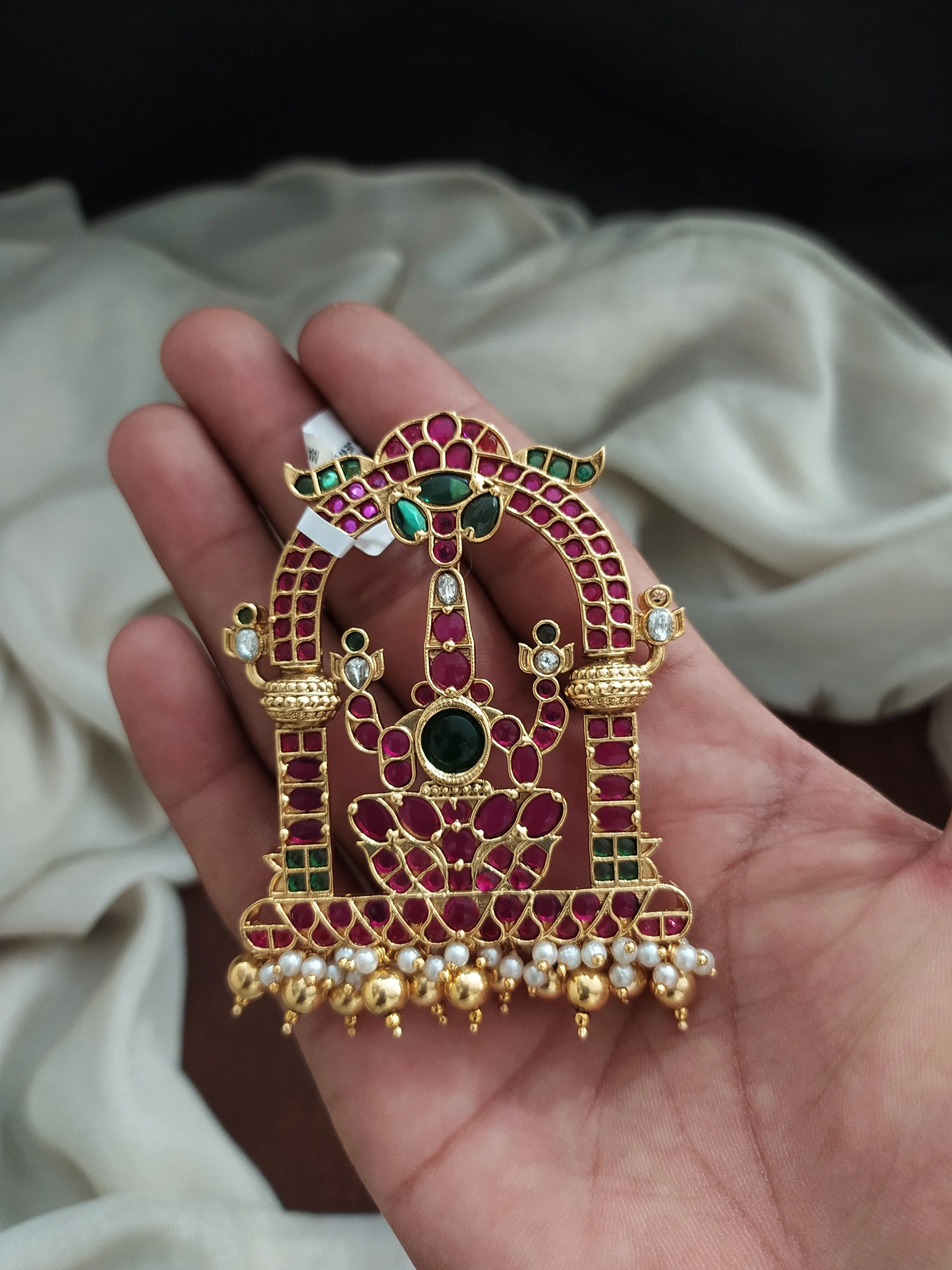 Antique Goddess Kemp Pendant with Gold and Pearl Dangling