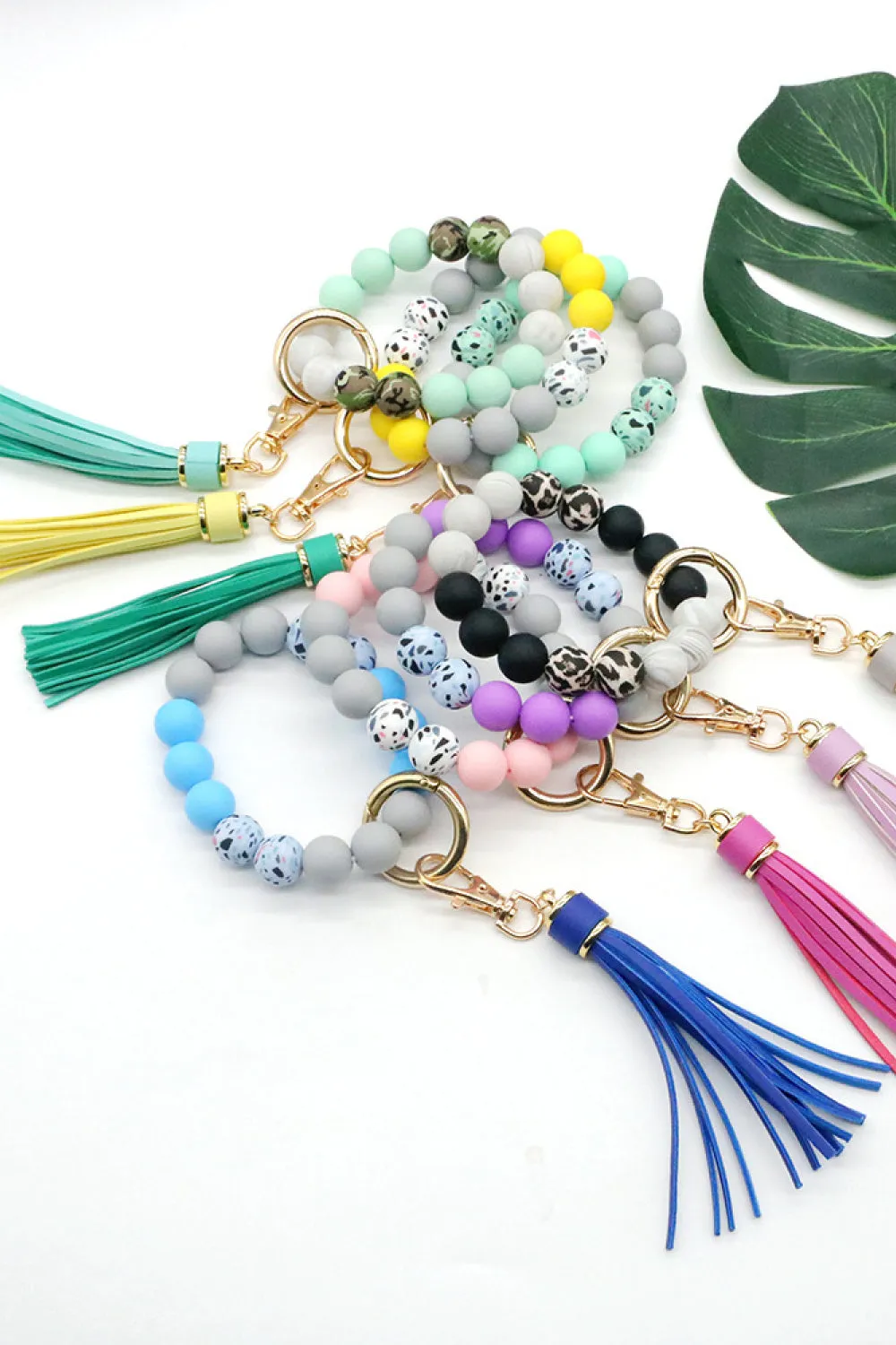 Assorted 2-Pack Multicolored Beaded Tassel Keychain