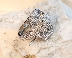 Austrian Crystal Silver Elephant Hinged Bangle Bracelet