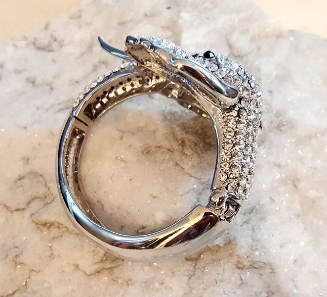 Austrian Crystal Silver Elephant Hinged Bangle Bracelet