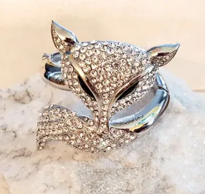 Austrian Crystal Silver Fox Hinged Bangle Bracelet