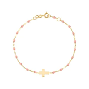 Baby Cross Charm Classic Gigi Baby Pink bracelet, Yellow Gold, 5.1"