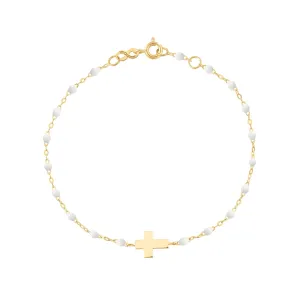 Baby Cross Charm Classic Gigi White bracelet, Yellow Gold, 5.1"