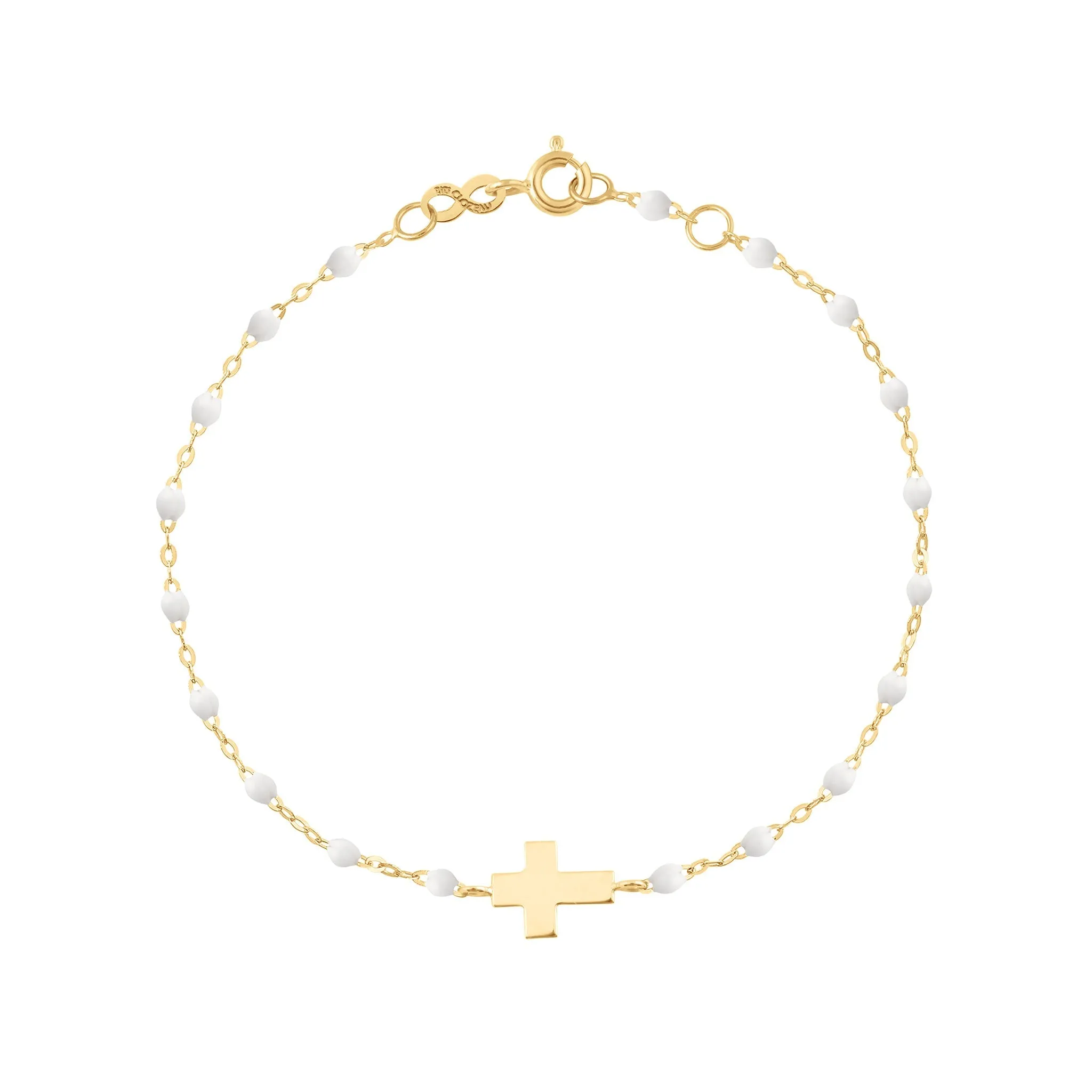 Baby Cross Charm Classic Gigi White bracelet, Yellow Gold, 5.1"