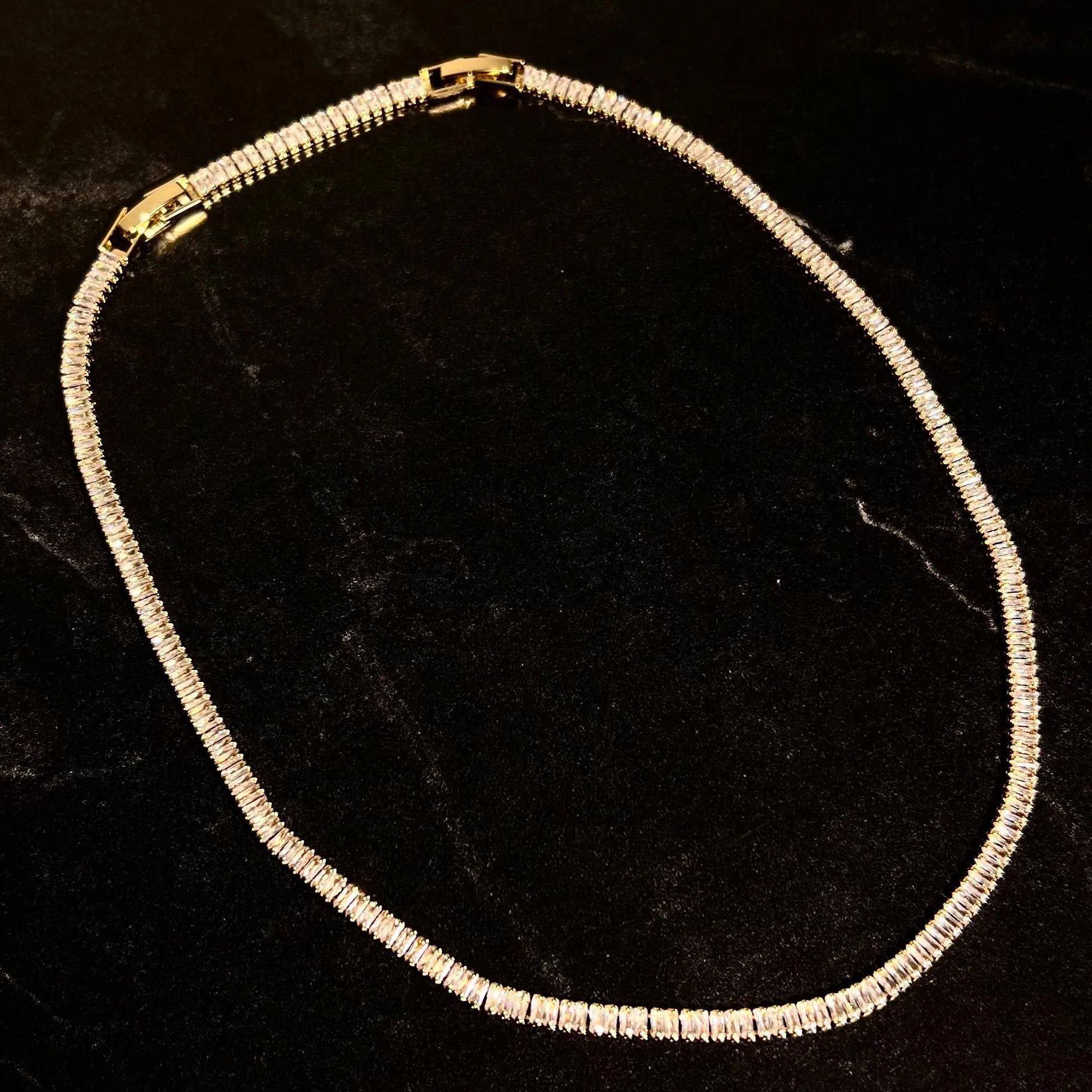 Baguette tennis necklace gold
