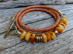 Baltic amber wrap bracelet. Egg Yolk amber Bracelet. Butterscotch Amber bracelet.