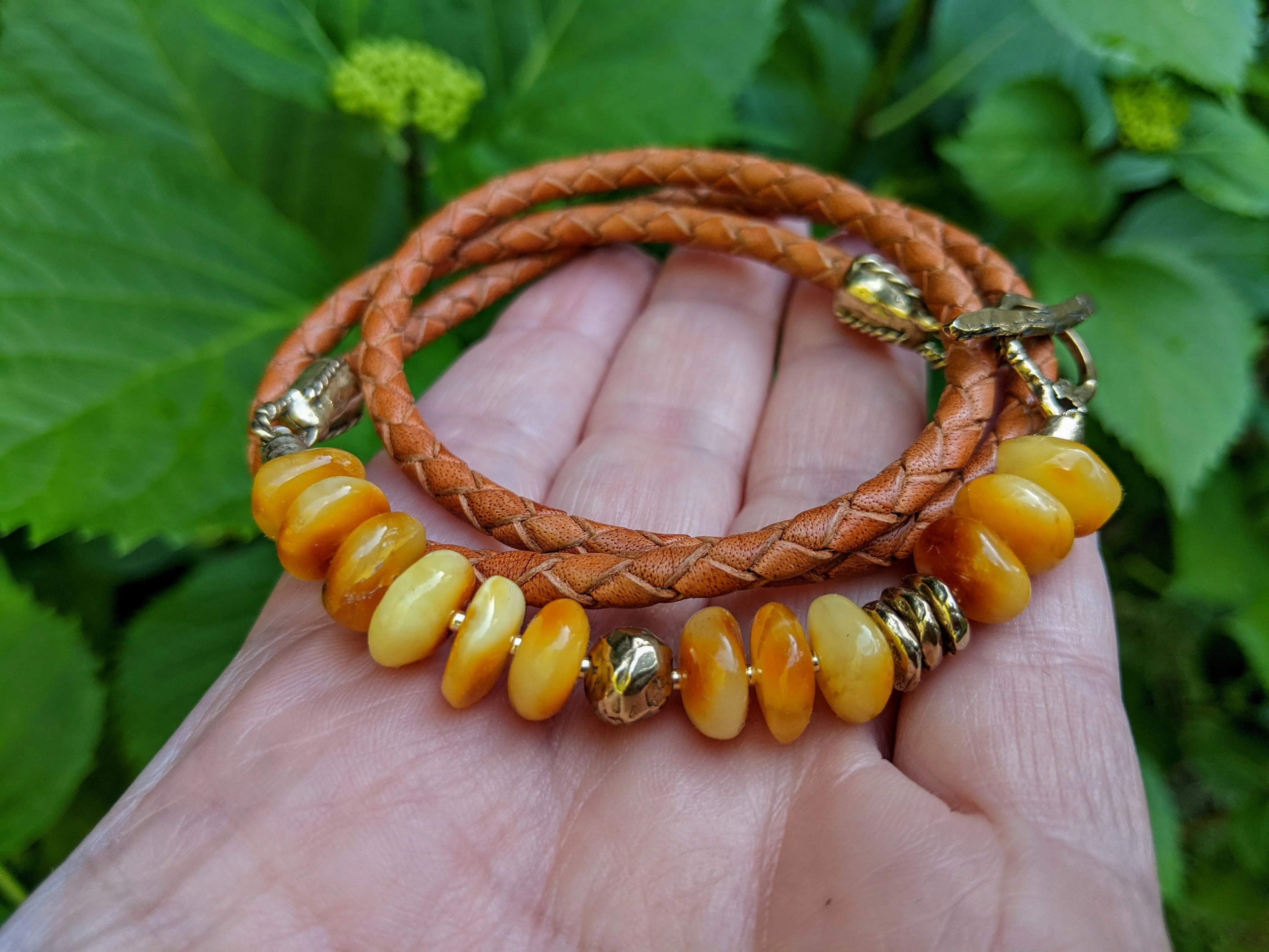 Baltic amber wrap bracelet. Egg Yolk amber Bracelet. Butterscotch Amber bracelet.