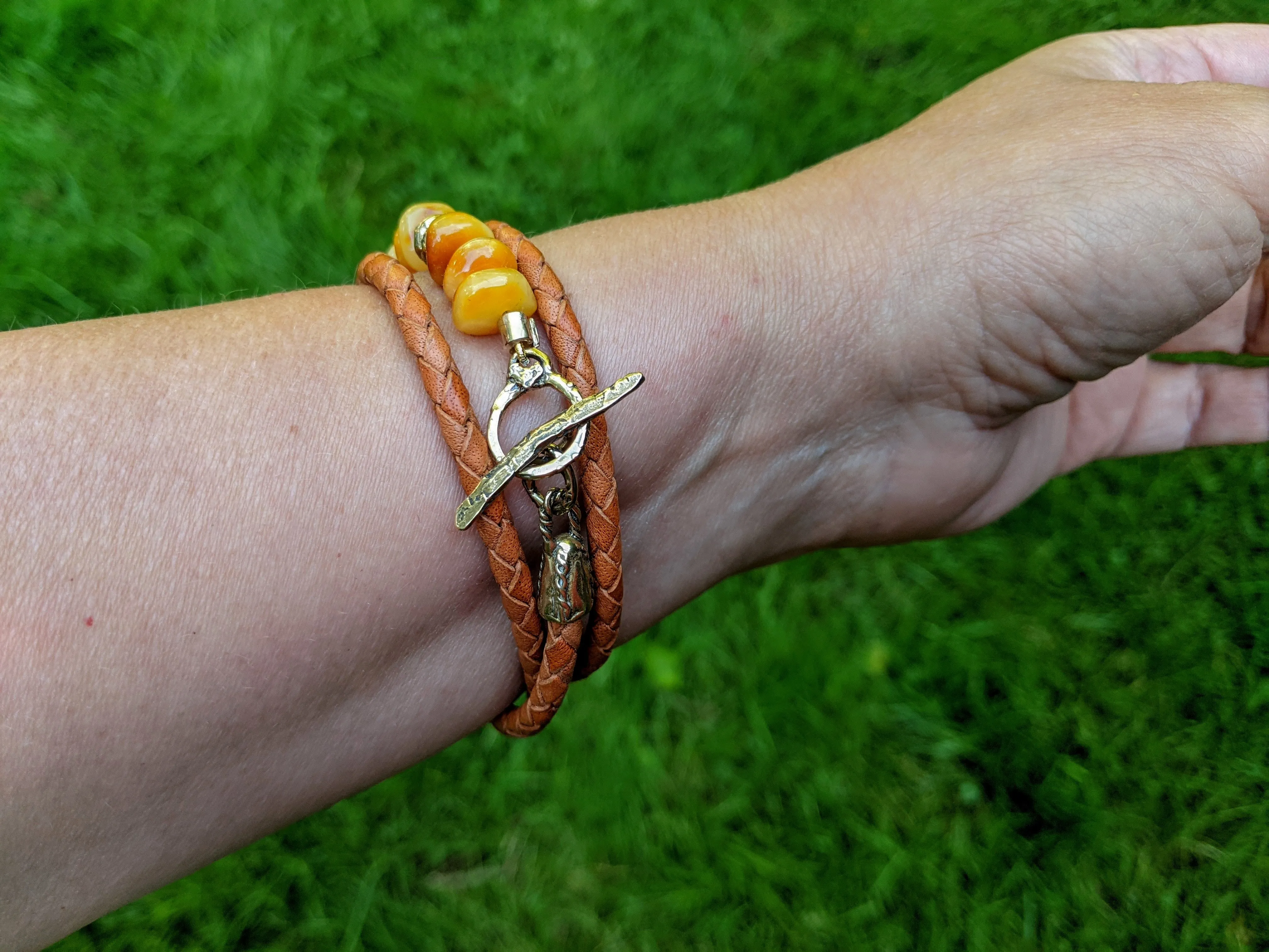 Baltic amber wrap bracelet. Egg Yolk amber Bracelet. Butterscotch Amber bracelet.