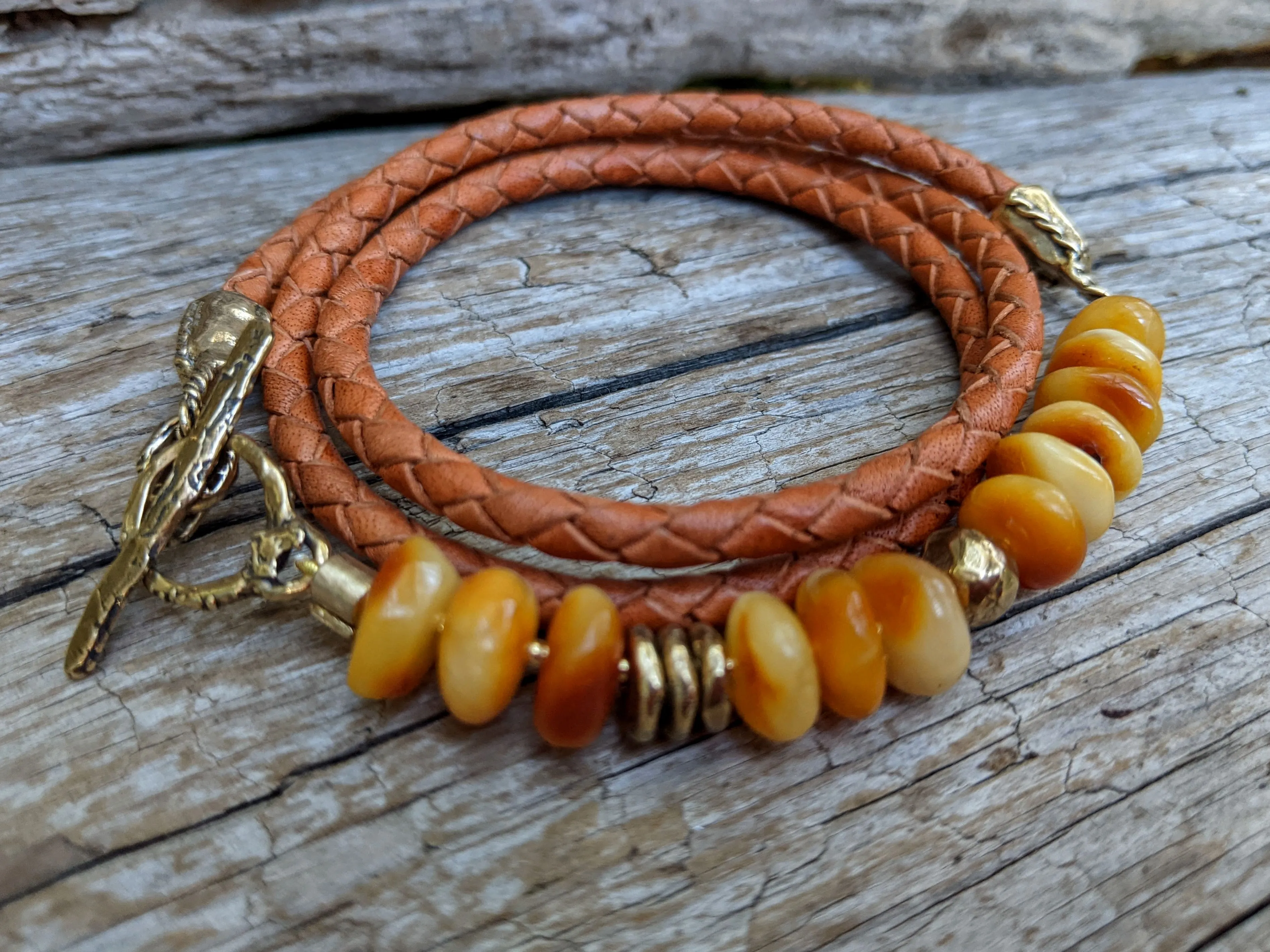 Baltic amber wrap bracelet. Egg Yolk amber Bracelet. Butterscotch Amber bracelet.