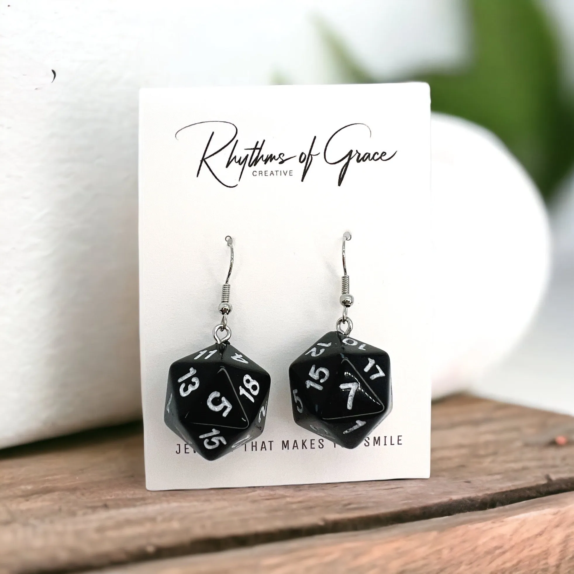 Black Dice Earrings - 20 Sided Dice, Casino Earrings, Game Earrings, Dice Jewelry, Dice Accessories, Handmade Earrings
