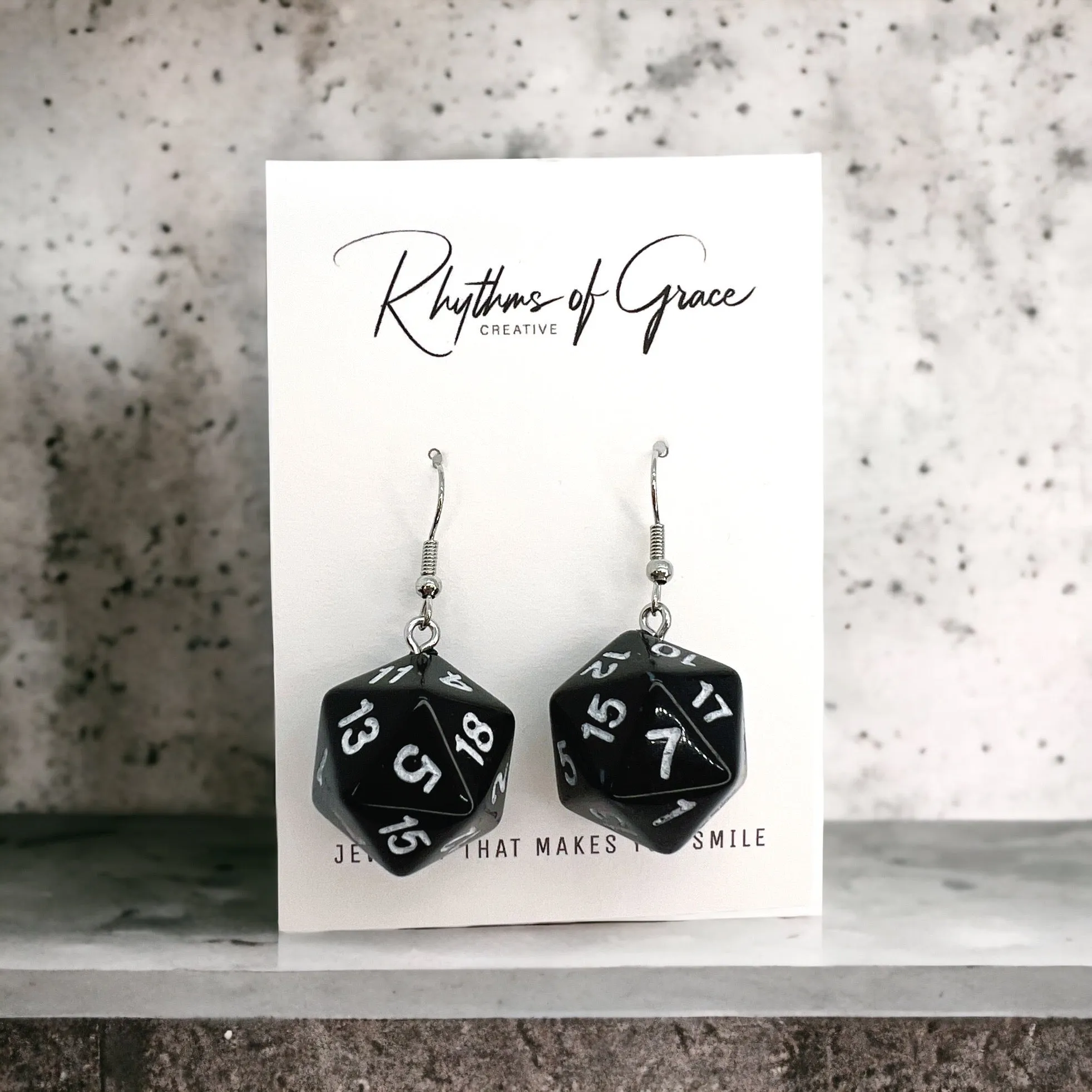 Black Dice Earrings - 20 Sided Dice, Casino Earrings, Game Earrings, Dice Jewelry, Dice Accessories, Handmade Earrings