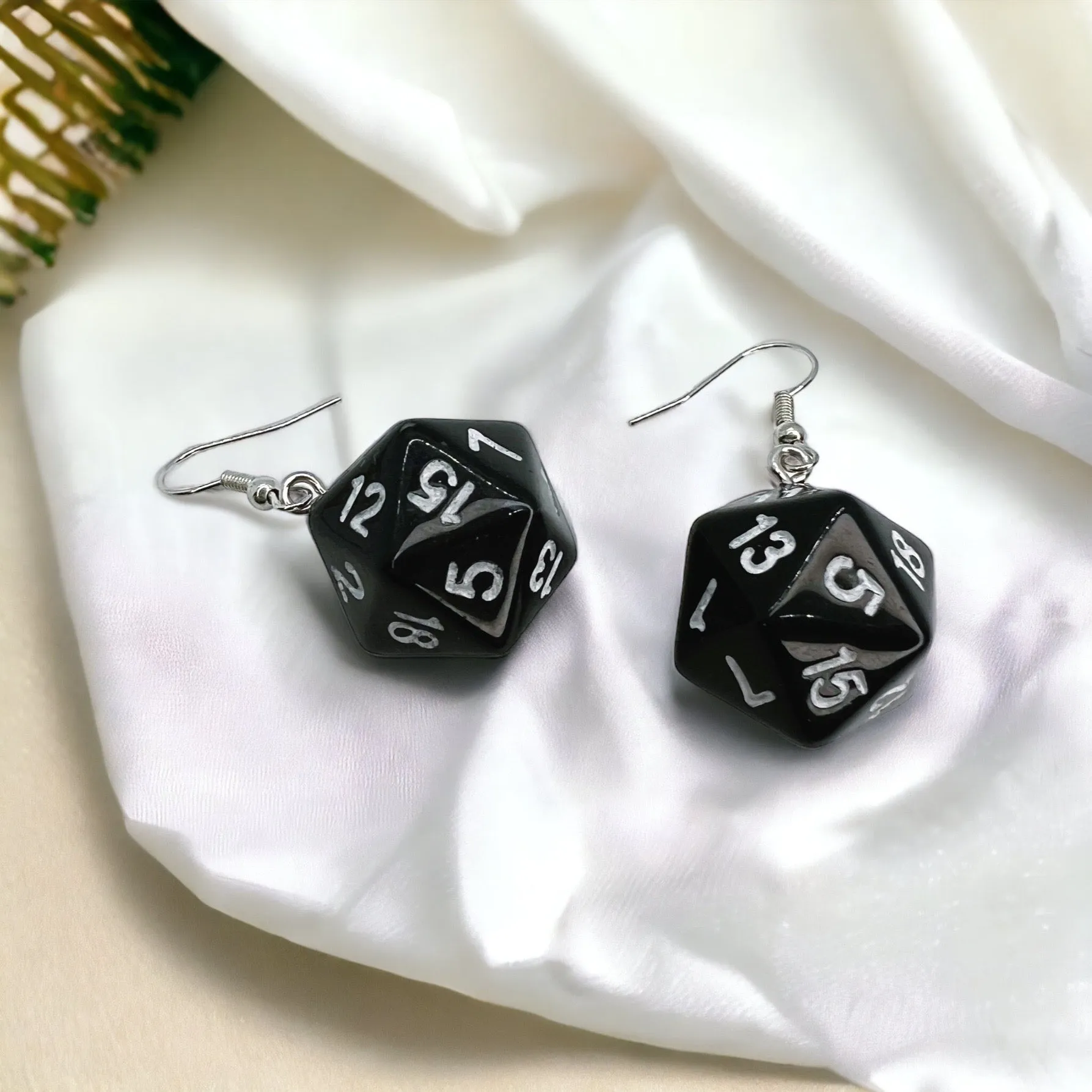 Black Dice Earrings - 20 Sided Dice, Casino Earrings, Game Earrings, Dice Jewelry, Dice Accessories, Handmade Earrings