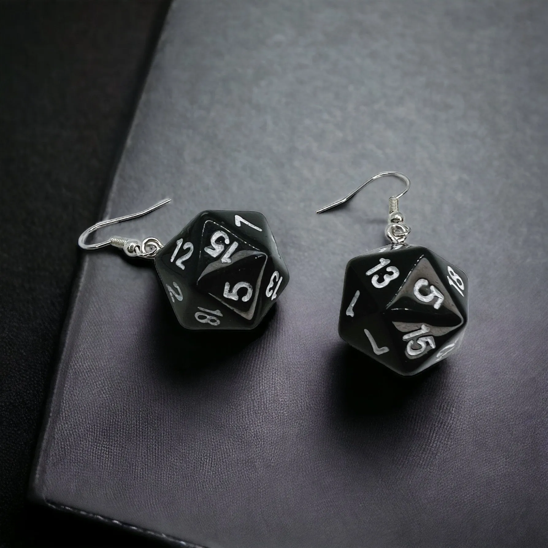 Black Dice Earrings - 20 Sided Dice, Casino Earrings, Game Earrings, Dice Jewelry, Dice Accessories, Handmade Earrings