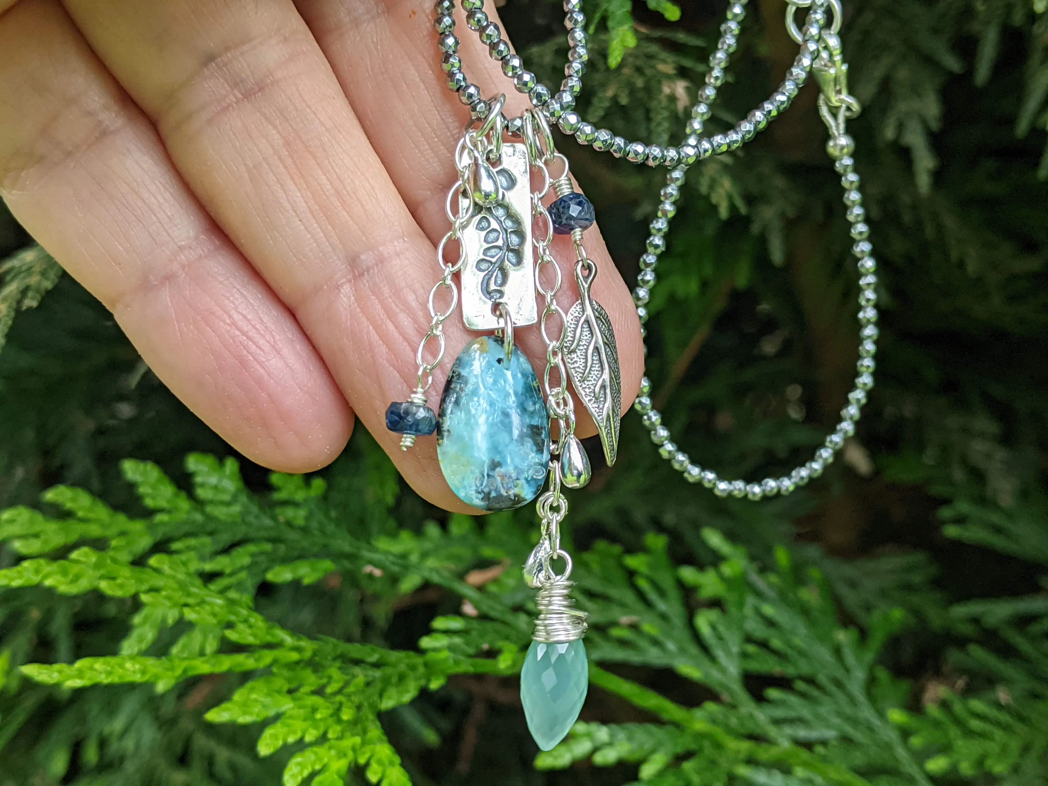 Blue Peruvian Opal Pendant Necklace