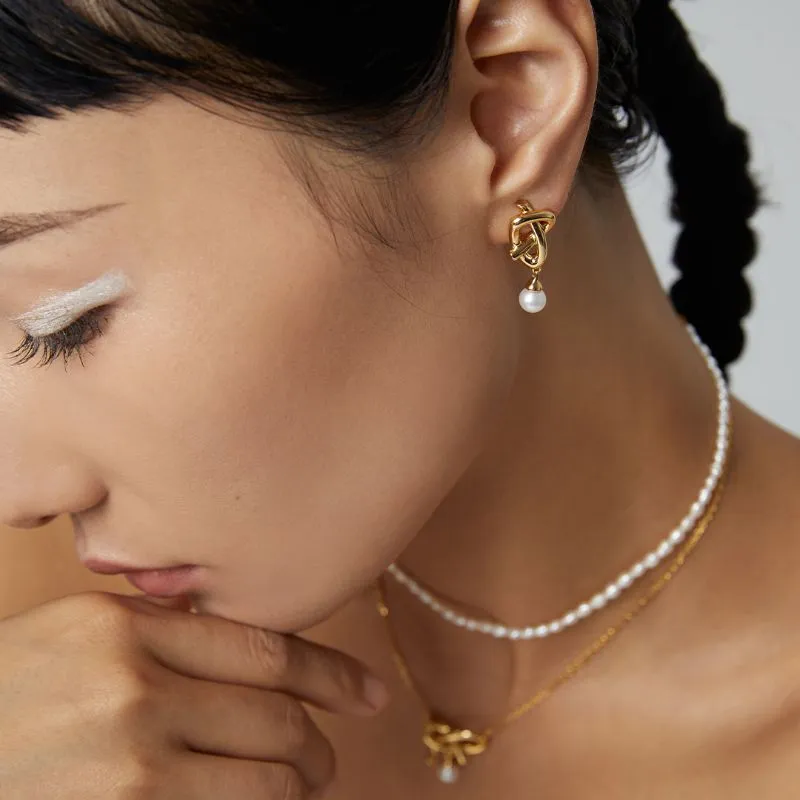 Bow Pearl Earrings-925 Sterling Silver