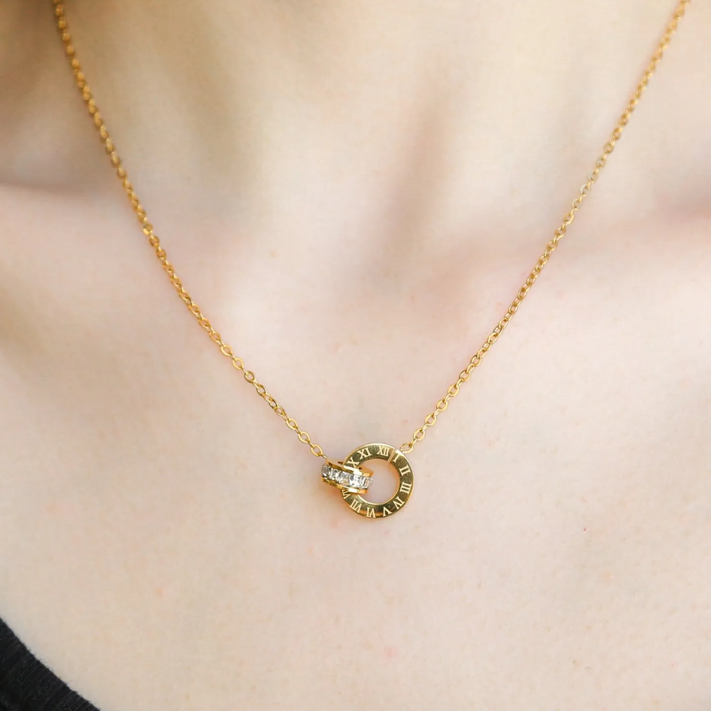 CENTURY | 18K Gold Necklace Roman Number Double Circle Necklace