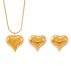 Chic Urban Minimalist Jewelry Set with Unique Textured Pendant - Titanium Steel Set