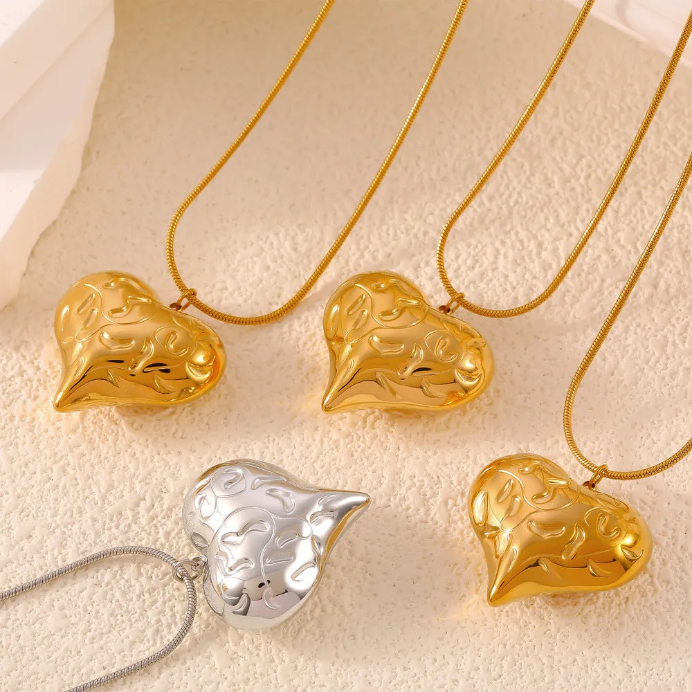 Chic Urban Minimalist Jewelry Set with Unique Textured Pendant - Titanium Steel Set