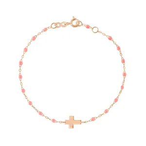 Child Cross Charm Classic Gigi Fuchsia bracelet, Rose Gold, 5.9"