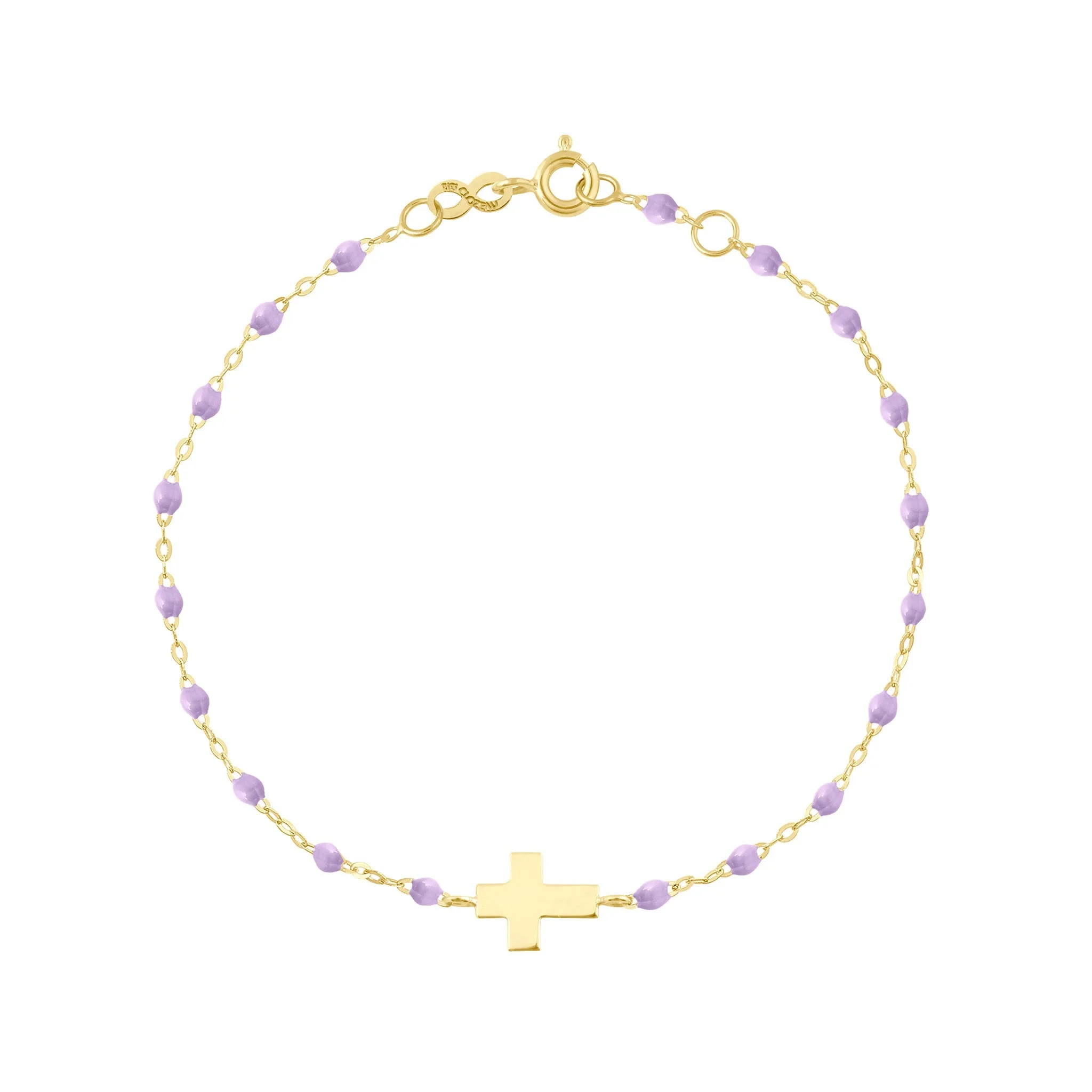 Child Cross Charm Classic Gigi Lilac bracelet, Yellow Gold, 5.9"