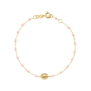 Child Madone Charm Classic Gigi Baby Pink bracelet, Yellow Gold, 5.9"