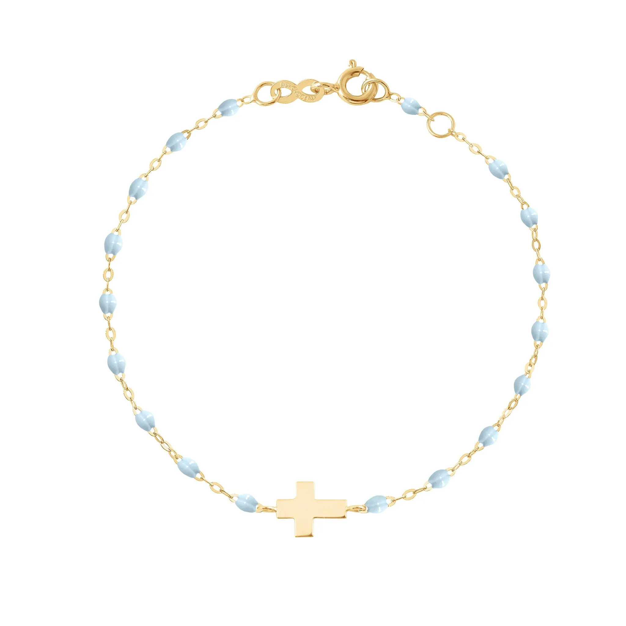 Cross Charm Classic Gigi Baby Blue bracelet, Yellow Gold, 6.7"