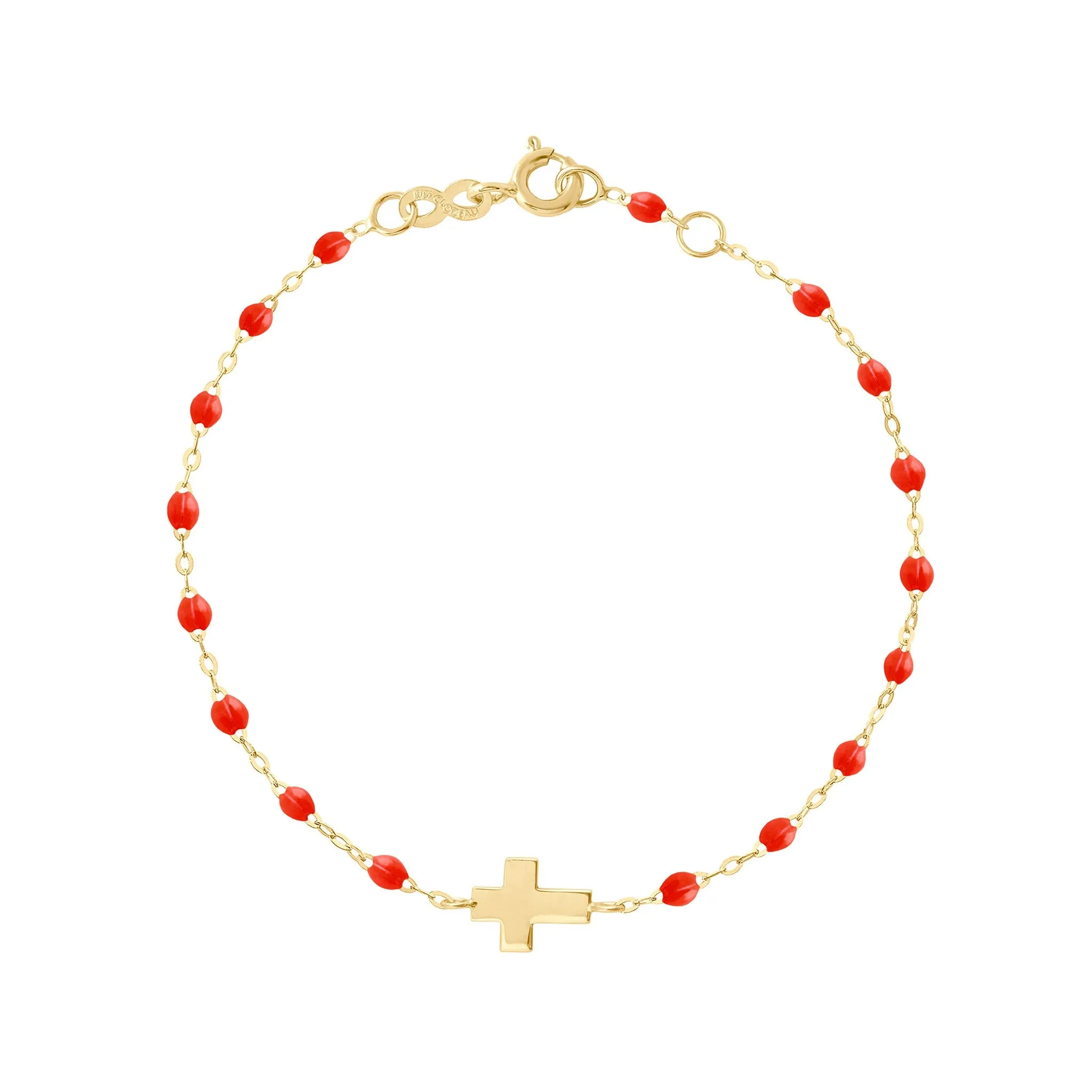 Cross Charm Classic Gigi Coral bracelet, Yellow Gold, 6.7"