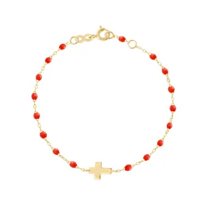 Cross Charm Classic Gigi Coral bracelet, Yellow Gold, 6.7"