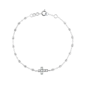 Cross Charm Classic Gigi Sparkle diamond bracelet, White Gold, 6.7"
